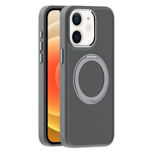 For iPhone 12 Skin Feel Frosted MagSafe Magnetic Holder Phone Case(Dark Grey) - iPhone 12 / 12 Pro Cases by buy2fix | Online Shopping UK | buy2fix
