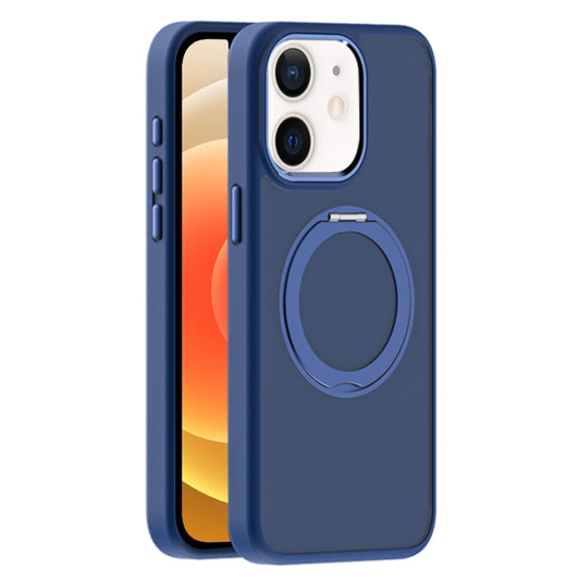 For iPhone 12 Skin Feel Frosted MagSafe Magnetic Holder Phone Case(Dark Blue) - iPhone 12 / 12 Pro Cases by buy2fix | Online Shopping UK | buy2fix