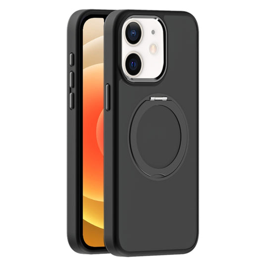 For iPhone 12 Skin Feel Frosted MagSafe Magnetic Holder Phone Case(Black) - iPhone 12 / 12 Pro Cases by buy2fix | Online Shopping UK | buy2fix