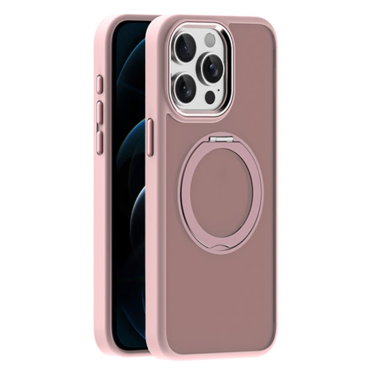 For iPhone 12 Pro Max Skin Feel Frosted MagSafe Magnetic Holder Phone Case(Pink) - iPhone 12 Pro Max Cases by buy2fix | Online Shopping UK | buy2fix