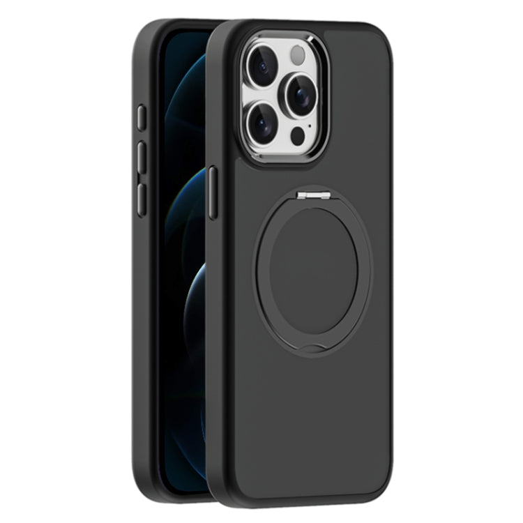 For iPhone 12 Pro Max Skin Feel Frosted MagSafe Magnetic Holder Phone Case(Black) - iPhone 12 Pro Max Cases by buy2fix | Online Shopping UK | buy2fix