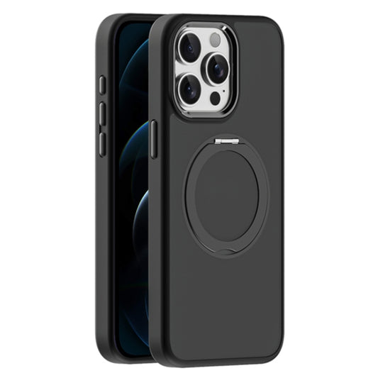 For iPhone 12 Pro Max Skin Feel Frosted MagSafe Magnetic Holder Phone Case(Black) - iPhone 12 Pro Max Cases by buy2fix | Online Shopping UK | buy2fix