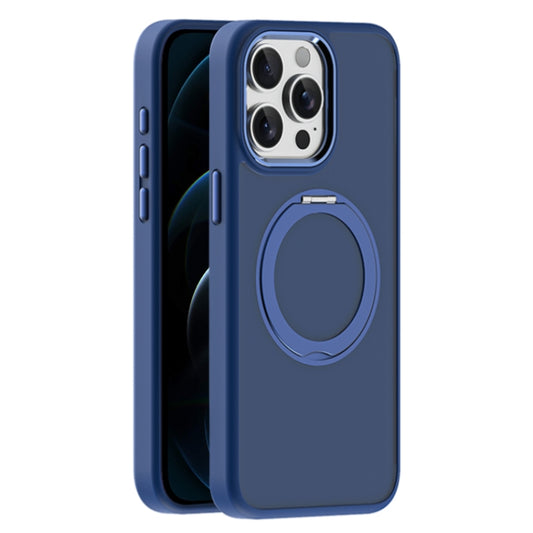 For iPhone 12 Pro Skin Feel Frosted MagSafe Magnetic Holder Phone Case(Dark Blue) - iPhone 12 / 12 Pro Cases by buy2fix | Online Shopping UK | buy2fix