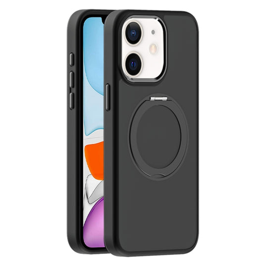 For iPhone 11 Skin Feel Frosted MagSafe Magnetic Holder Phone Case(Black) - iPhone 11 Cases by buy2fix | Online Shopping UK | buy2fix