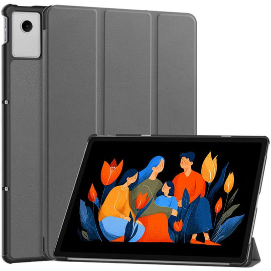 For Lenovo Idea  Tab Plus 12.1 Custer Texture 3-Fold Holder Leather Smart Tablet Case(Gray)