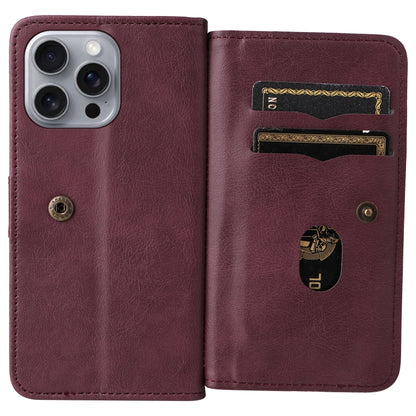 For iPhone 16 Pro Max Multi-Function Wallet 10 Card Slots Leather Phone Case(Claret) by buy2fix