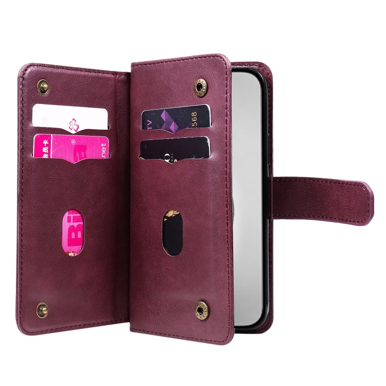 For iPhone 16 Pro Max Multi-Function Wallet 10 Card Slots Leather Phone Case(Claret) by buy2fix