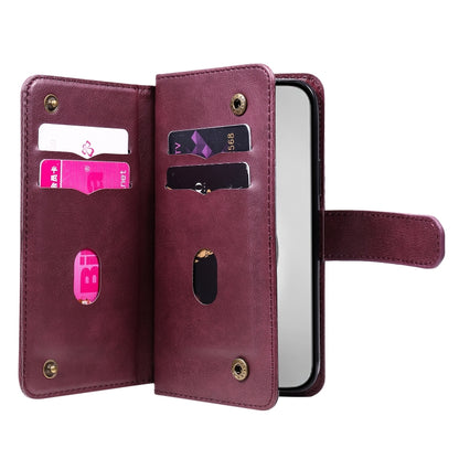 For iPhone 16 Pro Max Multi-Function Wallet 10 Card Slots Leather Phone Case(Claret) by buy2fix