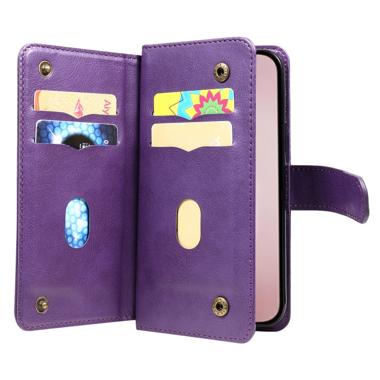 For iPhone 16 Pro Multi-Function Wallet 10 Card Slots Leather Phone Case(Violet) by buy2fix