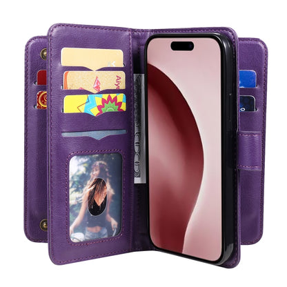For iPhone 16 Pro Multi-Function Wallet 10 Card Slots Leather Phone Case(Violet) by buy2fix