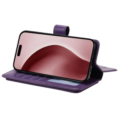 For iPhone 16 Pro Multi-Function Wallet 10 Card Slots Leather Phone Case(Violet) by buy2fix