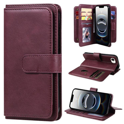 For iPhone 16e Multi-Function Wallet 10 Card Slots Leather Phone Case(Claret) by buy2fix