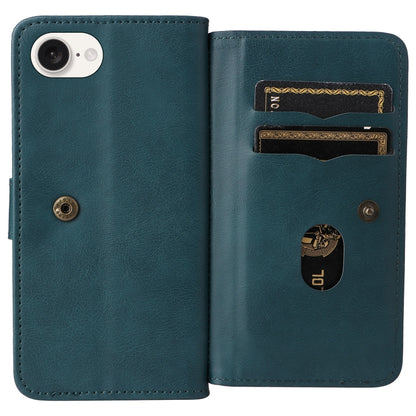 For iPhone 16e Multi-Function Wallet 10 Card Slots Leather Phone Case(Dark Green) - iPhone 16e Cases by buy2fix | Online Shopping UK | buy2fix