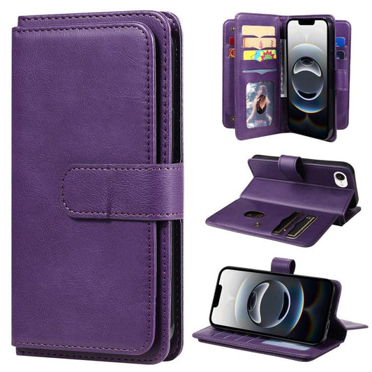 For iPhone 16e Multi-Function Wallet 10 Card Slots Leather Phone Case(Violet) by buy2fix
