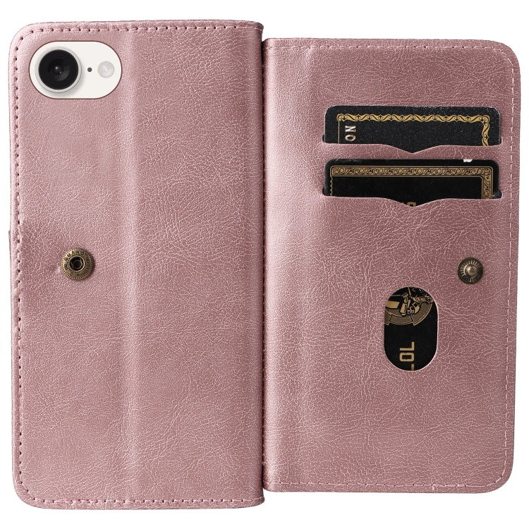 For iPhone 16e Multi-Function Wallet 10 Card Slots Leather Phone Case(Rose Gold) by buy2fix