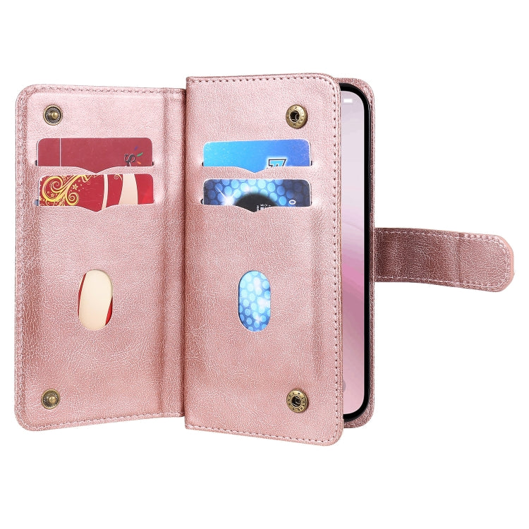 For iPhone 16e Multi-Function Wallet 10 Card Slots Leather Phone Case(Rose Gold) by buy2fix