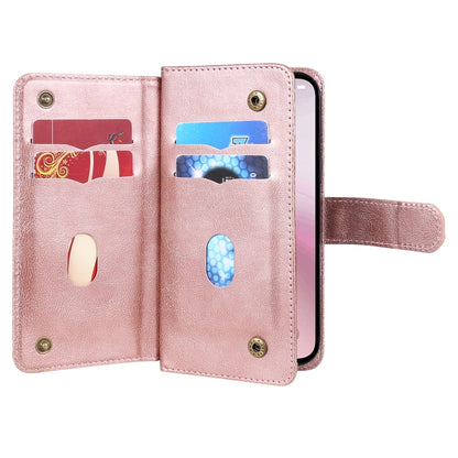 For iPhone 16e Multi-Function Wallet 10 Card Slots Leather Phone Case(Rose Gold) by buy2fix
