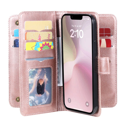 For iPhone 16e Multi-Function Wallet 10 Card Slots Leather Phone Case(Rose Gold) by buy2fix