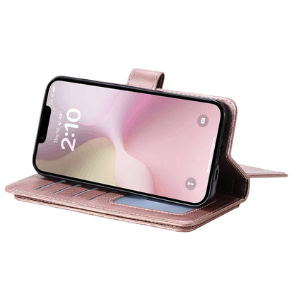 For iPhone 16e Multi-Function Wallet 10 Card Slots Leather Phone Case(Rose Gold) by buy2fix
