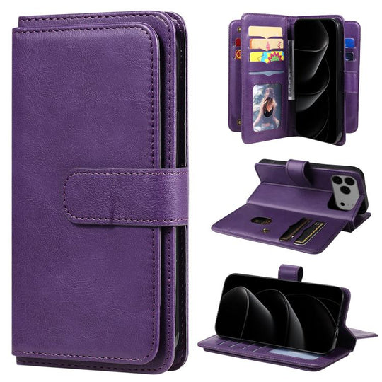 For iPhone 18 Pro Max / 17 Pro Max Multi-Function Wallet 10 Card Slots Leather Phone Case(Violet)