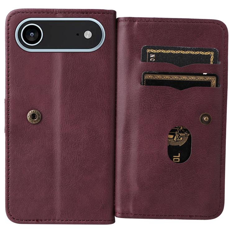 For iPhone Air Multi-Function Wallet 10 Card Slots Leather Phone Case(Claret) - iPhone Air Cases by buy2fix | Online Shopping UK | buy2fix