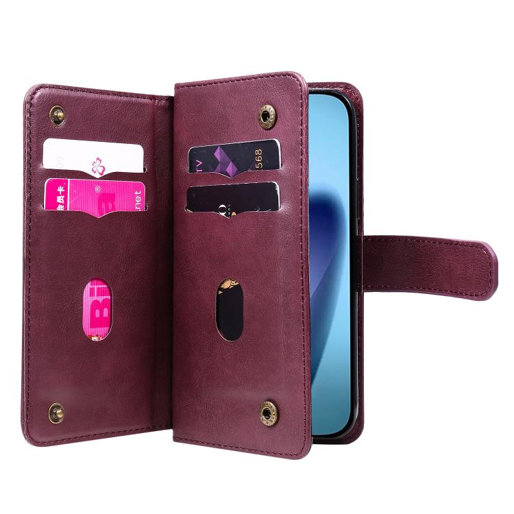 For iPhone Air Multi-Function Wallet 10 Card Slots Leather Phone Case(Claret) - iPhone Air Cases by buy2fix | Online Shopping UK | buy2fix