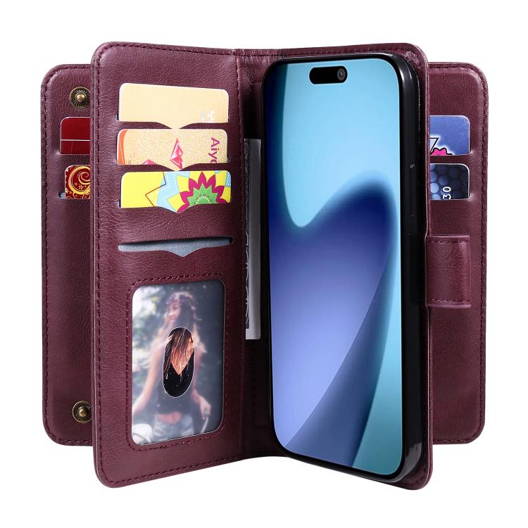 For iPhone Air Multi-Function Wallet 10 Card Slots Leather Phone Case(Claret) - iPhone Air Cases by buy2fix | Online Shopping UK | buy2fix