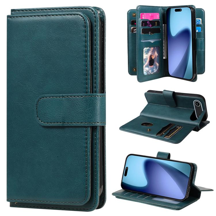 For iPhone Air Multi-Function Wallet 10 Card Slots Leather Phone Case(Dark Green) - iPhone Air Cases by buy2fix | Online Shopping UK | buy2fix