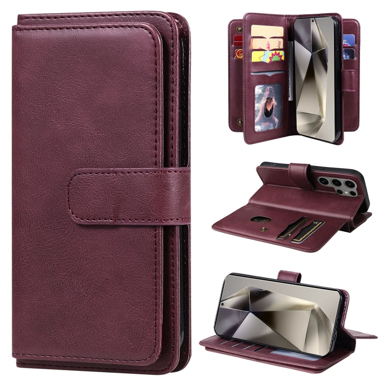 For Samsung Galaxy S25 Ultra 5G Multi-Function Wallet 10 Card Slots Leather Phone Case(Claret) by buy2fix