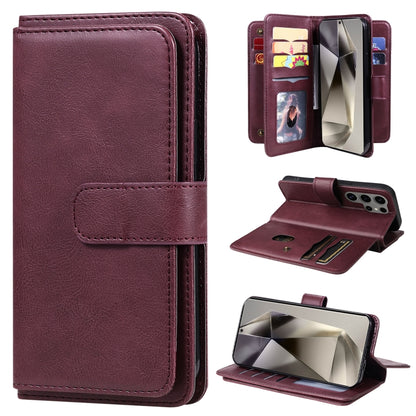 For Samsung Galaxy S25 Ultra 5G Multi-Function Wallet 10 Card Slots Leather Phone Case(Claret) by buy2fix