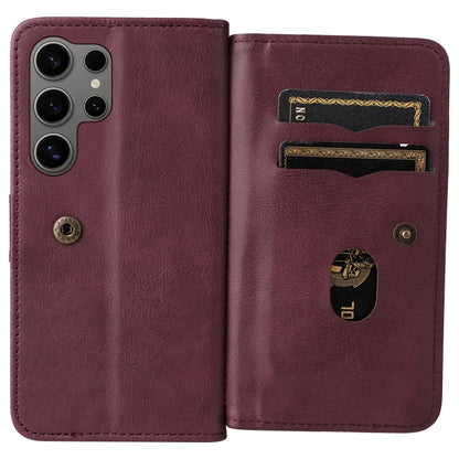 For Samsung Galaxy S25 Ultra 5G Multi-Function Wallet 10 Card Slots Leather Phone Case(Claret) by buy2fix