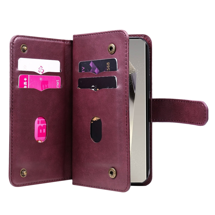 For Samsung Galaxy S25 Ultra 5G Multi-Function Wallet 10 Card Slots Leather Phone Case(Claret) by buy2fix