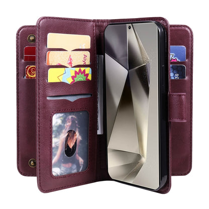 For Samsung Galaxy S25 Ultra 5G Multi-Function Wallet 10 Card Slots Leather Phone Case(Claret) by buy2fix
