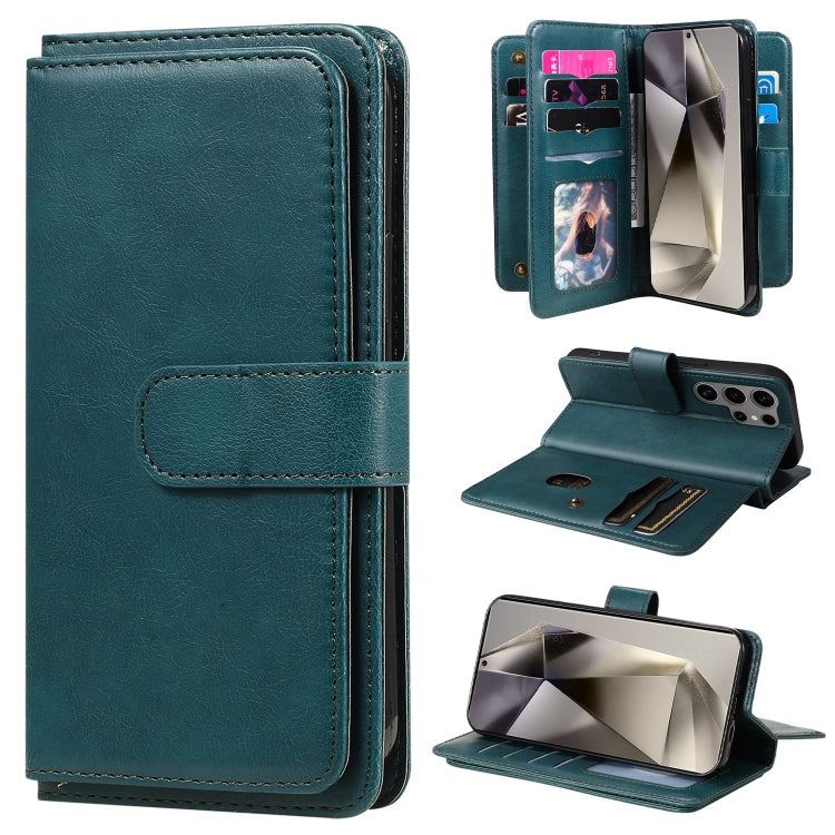 For Samsung Galaxy S25 Ultra 5G Multi-Function Wallet 10 Card Slots Leather Phone Case(Dark Green) by buy2fix