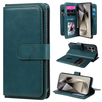 For Samsung Galaxy S25 Ultra 5G Multi-Function Wallet 10 Card Slots Leather Phone Case(Dark Green) by buy2fix