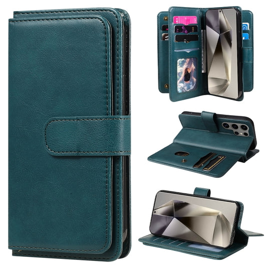 For Samsung Galaxy S25 Ultra 5G Multi-Function Wallet 10 Card Slots Leather Phone Case(Dark Green) by buy2fix
