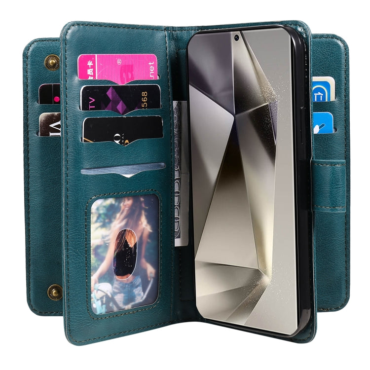 For Samsung Galaxy S25 Ultra 5G Multi-Function Wallet 10 Card Slots Leather Phone Case(Dark Green) by buy2fix