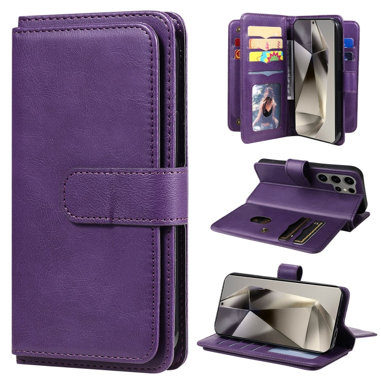 For Samsung Galaxy S25 Ultra 5G Multi-Function Wallet 10 Card Slots Leather Phone Case(Violet) by buy2fix