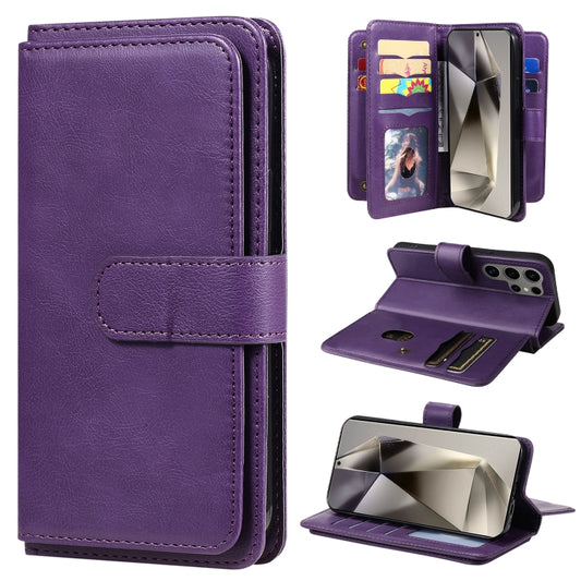 For Samsung Galaxy S25 Ultra 5G Multi-Function Wallet 10 Card Slots Leather Phone Case(Violet) by buy2fix