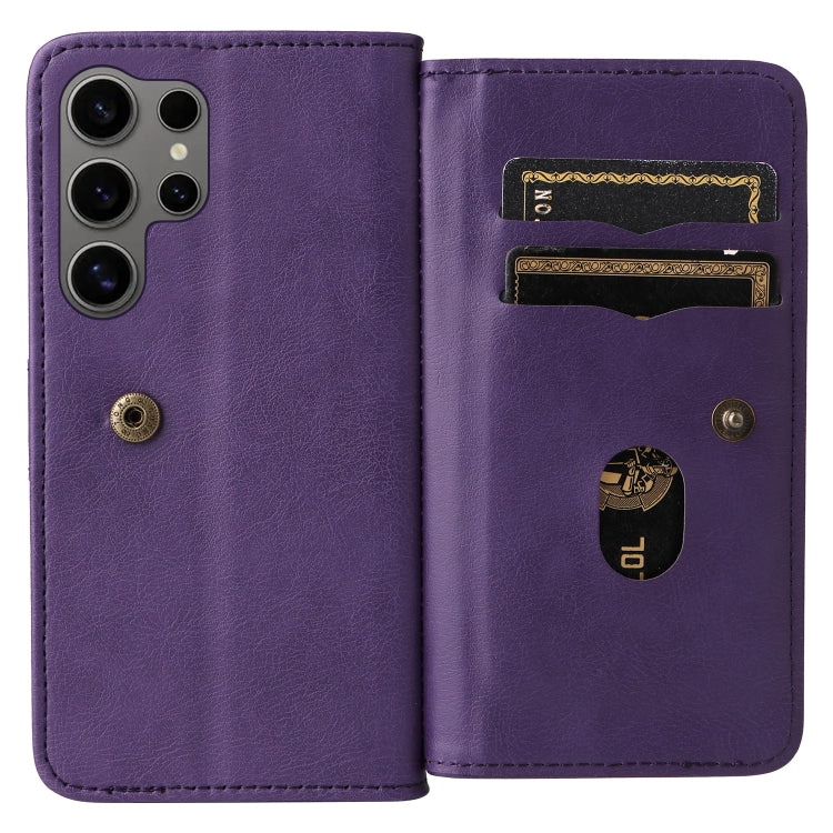For Samsung Galaxy S25 Ultra 5G Multi-Function Wallet 10 Card Slots Leather Phone Case(Violet) by buy2fix