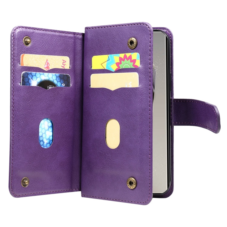 For Samsung Galaxy S25 Ultra 5G Multi-Function Wallet 10 Card Slots Leather Phone Case(Violet) by buy2fix