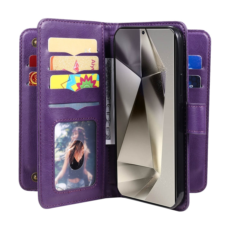 For Samsung Galaxy S25 Ultra 5G Multi-Function Wallet 10 Card Slots Leather Phone Case(Violet) by buy2fix