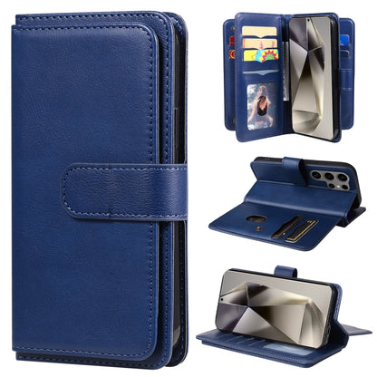 For Samsung Galaxy S25 Ultra 5G Multi-Function Wallet 10 Card Slots Leather Phone Case(Dark Blue) by buy2fix