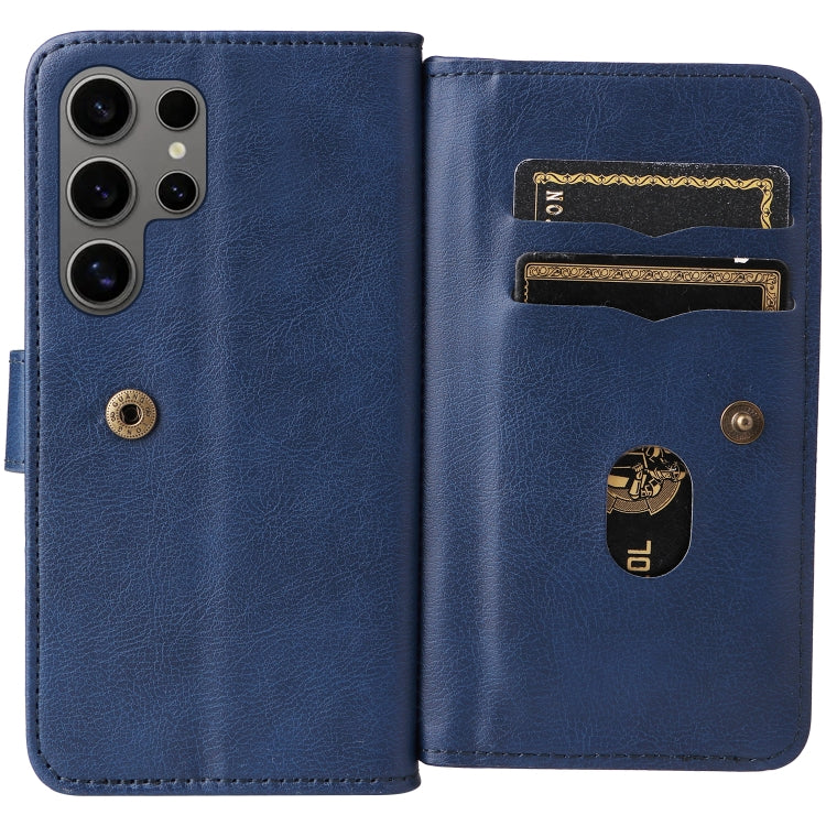 For Samsung Galaxy S25 Ultra 5G Multi-Function Wallet 10 Card Slots Leather Phone Case(Dark Blue) by buy2fix
