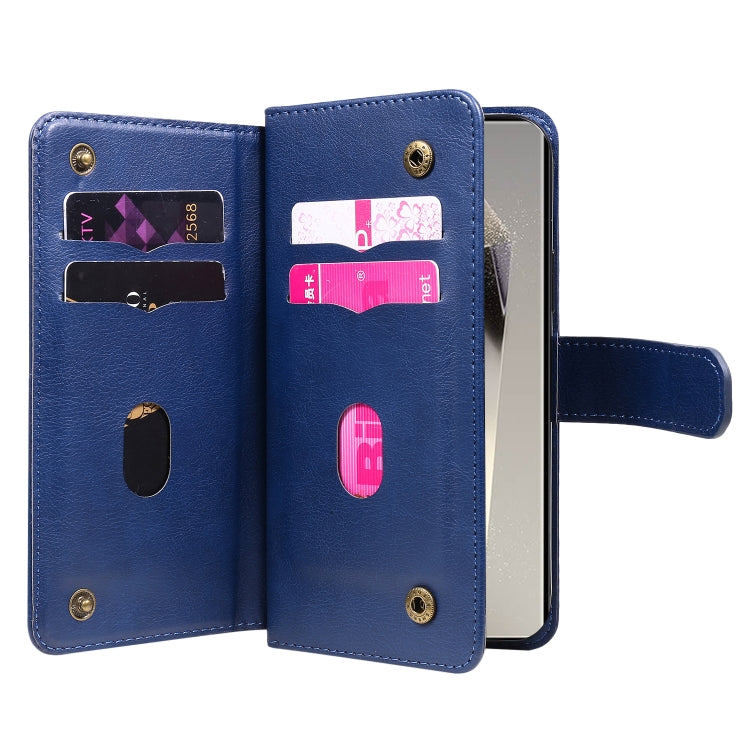 For Samsung Galaxy S25 Ultra 5G Multi-Function Wallet 10 Card Slots Leather Phone Case(Dark Blue) by buy2fix