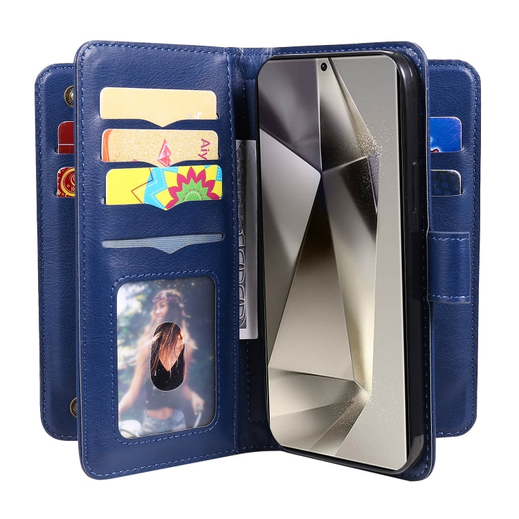 For Samsung Galaxy S25 Ultra 5G Multi-Function Wallet 10 Card Slots Leather Phone Case(Dark Blue) by buy2fix