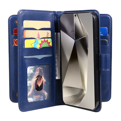 For Samsung Galaxy S25 Ultra 5G Multi-Function Wallet 10 Card Slots Leather Phone Case(Dark Blue) by buy2fix