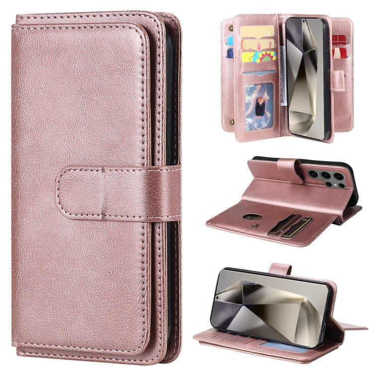 For Samsung Galaxy S25 Ultra 5G Multi-Function Wallet 10 Card Slots Leather Phone Case(Rose Gold) by buy2fix