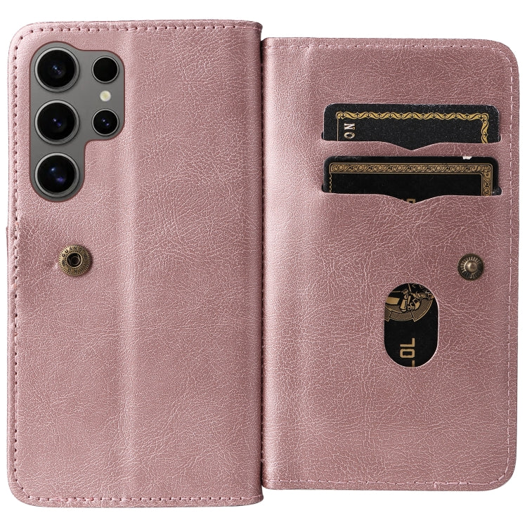 For Samsung Galaxy S25 Ultra 5G Multi-Function Wallet 10 Card Slots Leather Phone Case(Rose Gold) by buy2fix