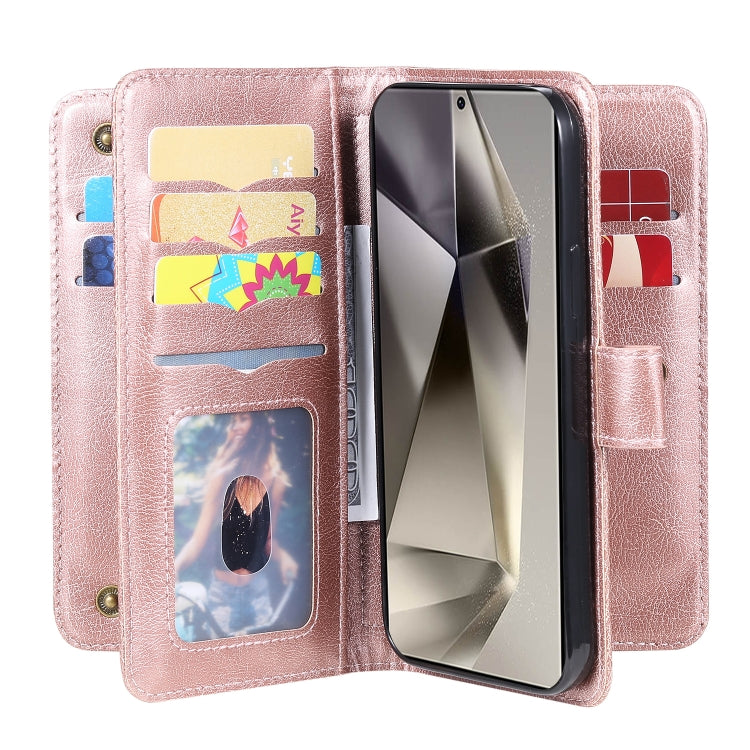For Samsung Galaxy S25 Ultra 5G Multi-Function Wallet 10 Card Slots Leather Phone Case(Rose Gold) by buy2fix